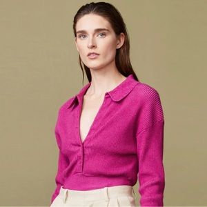 Monrow Two Tone Rib Polo Top NWT